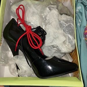 Pleaser Black Heels with Red and Black Laces